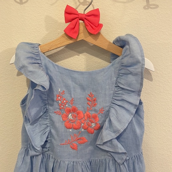 EUC size 4 years Pili Carrera Blue Linen Pinafore Dress! - Picture 14 of 15